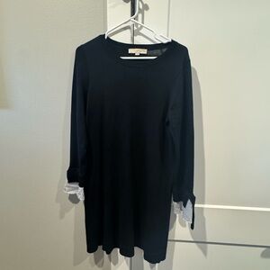 Women’s Loft Black Long Sleeve Sweater Dress with Striped Cuff Detail